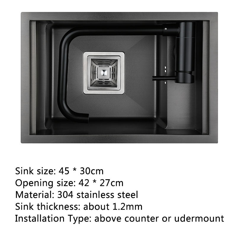 Black Kitchen sink Hidden Single bowl Bar Small Size sink Stainless Steel Balcony sink Concealed black kitchen sink Bar sink - Arfolk