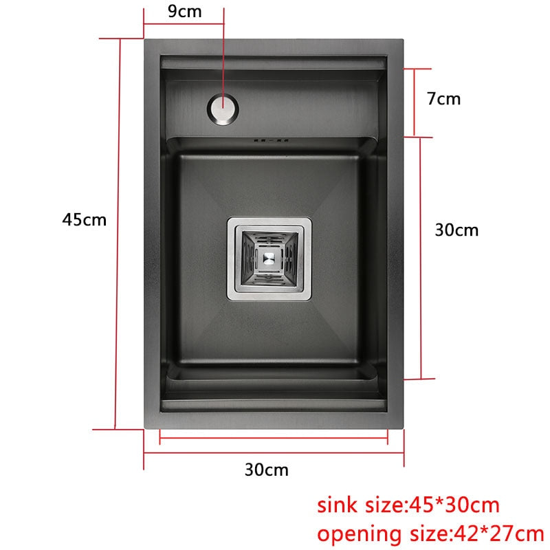 Black Kitchen sink Hidden Single bowl Bar Small Size sink Stainless Steel Balcony sink Concealed black kitchen sink Bar sink - Arfolk