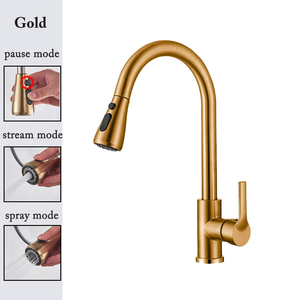 Kitchen Faucet Black Kitchen Tap  Pull Out  Kitchen Sink Mixer Tap Brushed Nickle Stream Sprayer Head Chrome Kitchen Water Tap - Arfolk