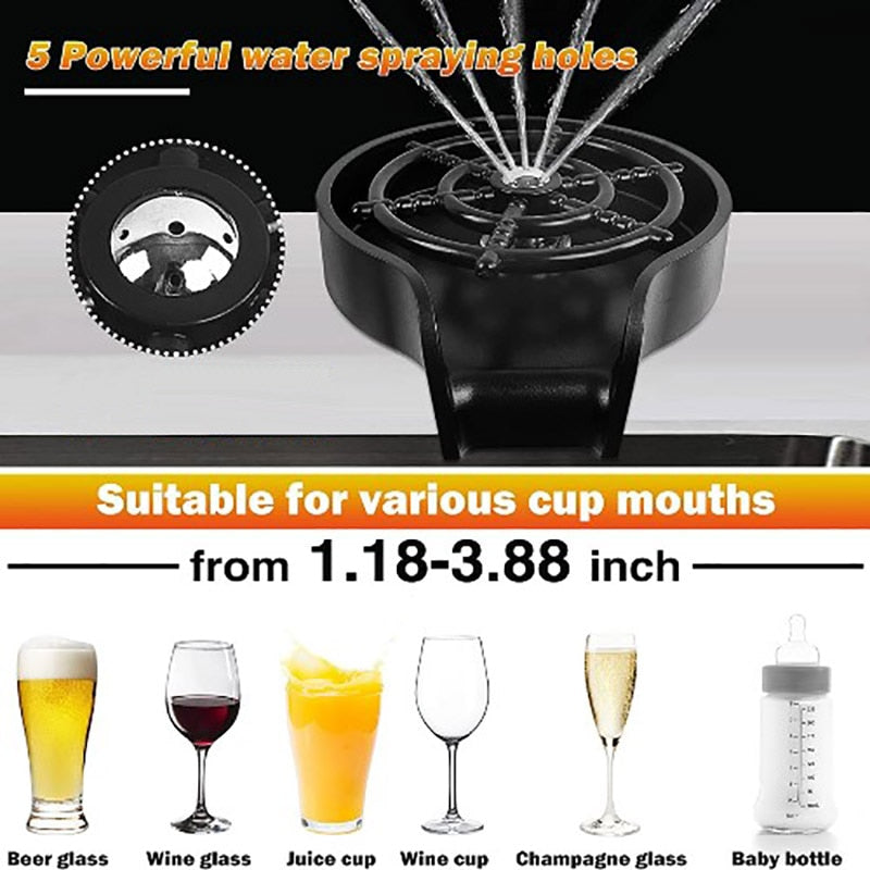 Automatic Glass Cup Washer High Pressure Kitchen Sink Rinser Machine Bar Cup Cleaner for Beer Milk Bottle Tea Cup Cleaning Tools - Arfolk