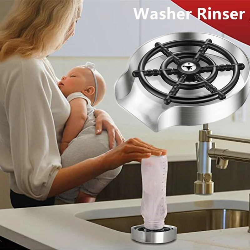 Automatic Glass Cup Washer High Pressure Kitchen Sink Rinser Machine Bar Cup Cleaner for Beer Milk Bottle Tea Cup Cleaning Tools - Arfolk