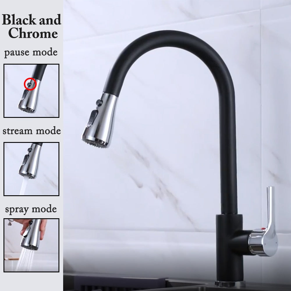 Kitchen Faucet Black Kitchen Tap  Pull Out  Kitchen Sink Mixer Tap Brushed Nickle Stream Sprayer Head Chrome Kitchen Water Tap - Arfolk