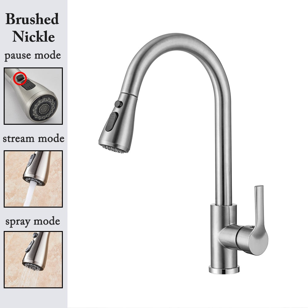 Kitchen Faucet Black Kitchen Tap  Pull Out  Kitchen Sink Mixer Tap Brushed Nickle Stream Sprayer Head Chrome Kitchen Water Tap - Arfolk