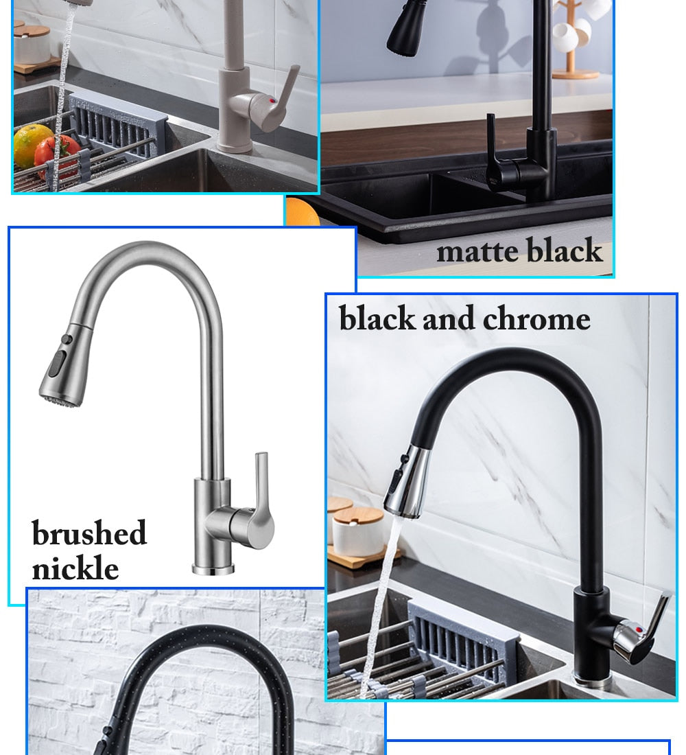 Kitchen Faucet Black Kitchen Tap  Pull Out  Kitchen Sink Mixer Tap Brushed Nickle Stream Sprayer Head Chrome Kitchen Water Tap - Arfolk