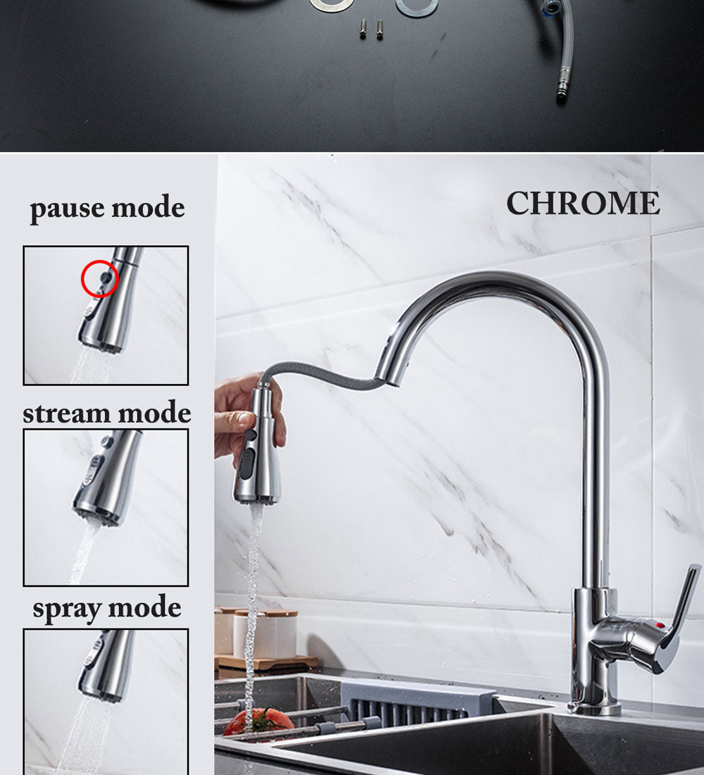 Kitchen Faucet Black Kitchen Tap  Pull Out  Kitchen Sink Mixer Tap Brushed Nickle Stream Sprayer Head Chrome Kitchen Water Tap - Arfolk