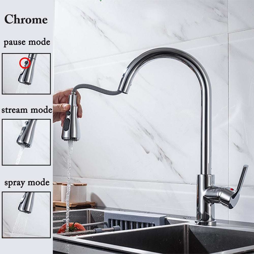 Kitchen Faucet Black Kitchen Tap  Pull Out  Kitchen Sink Mixer Tap Brushed Nickle Stream Sprayer Head Chrome Kitchen Water Tap - Arfolk