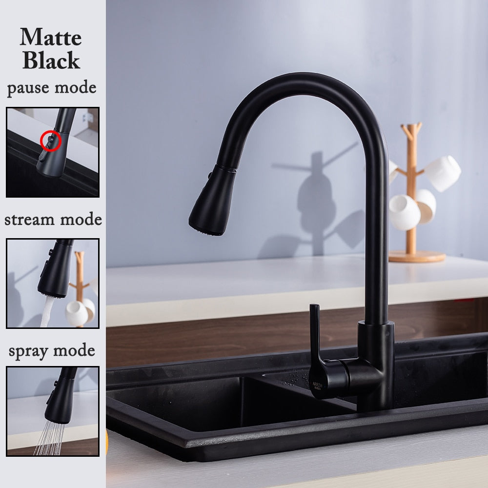 Kitchen Faucet Black Kitchen Tap  Pull Out  Kitchen Sink Mixer Tap Brushed Nickle Stream Sprayer Head Chrome Kitchen Water Tap - Arfolk